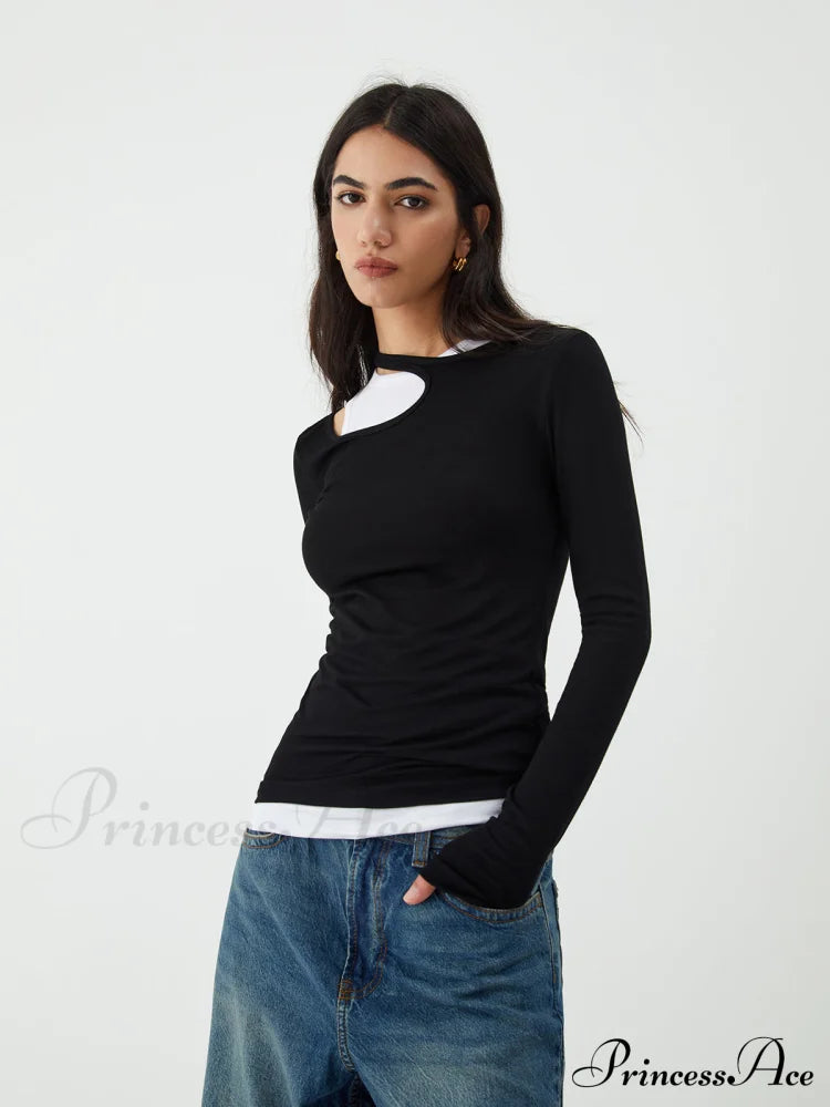 Asymmetrical Neck Graceful Long Sleeve Blouse Blouses