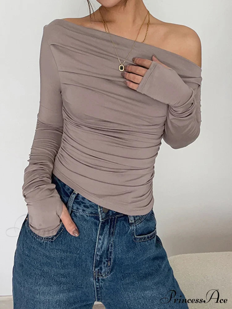 Asymmetrical Off Shoulder Trendy Long Sleeve Shirt T-Shirts
