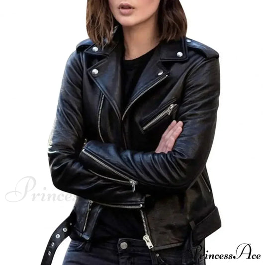 Autumn Short Solid Biker Thin Cool Faux Leather Jacket
