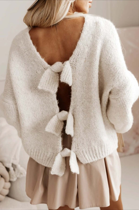 Backless Bow Tie Knit Sweater