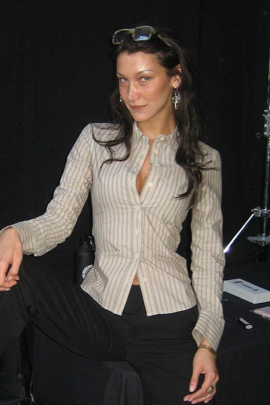 Elegant Striped Regular Shoulder Fitted Bloshope