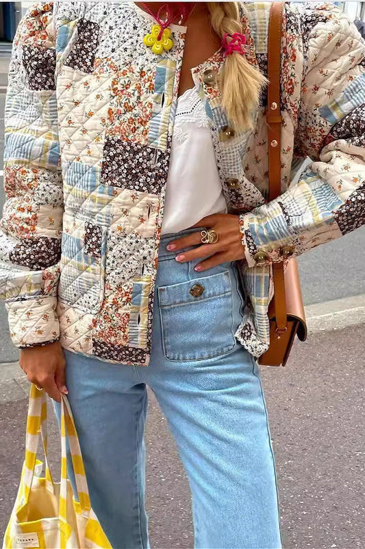 Printed Quilted Puffer Big Pocket Coat