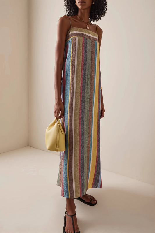 Rainbow Stripe Loose Casual Boho Dress
