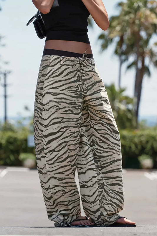 Zebra Print Drawstring Hem Pants