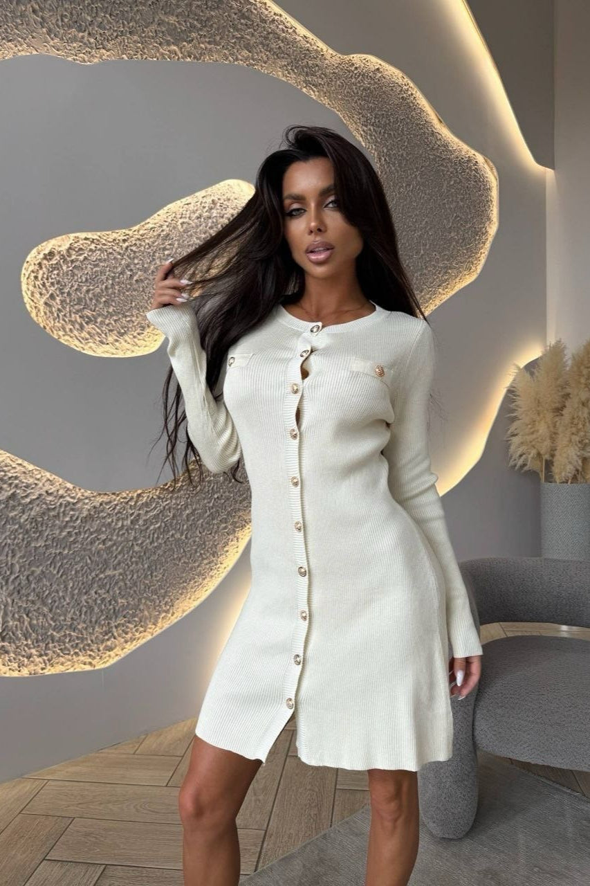 Single-Breasted Cardigan Fitted Knit Sweater Dress