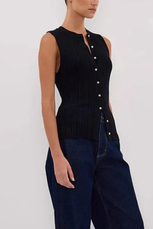 Solid Ribbed Sleeveless Cardigan