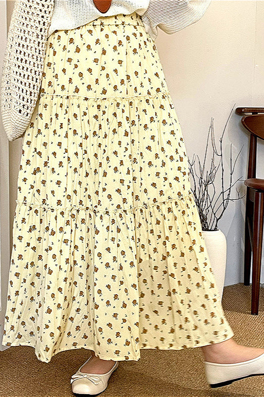 Plshop Size Floral High Waist Tiered Skirt