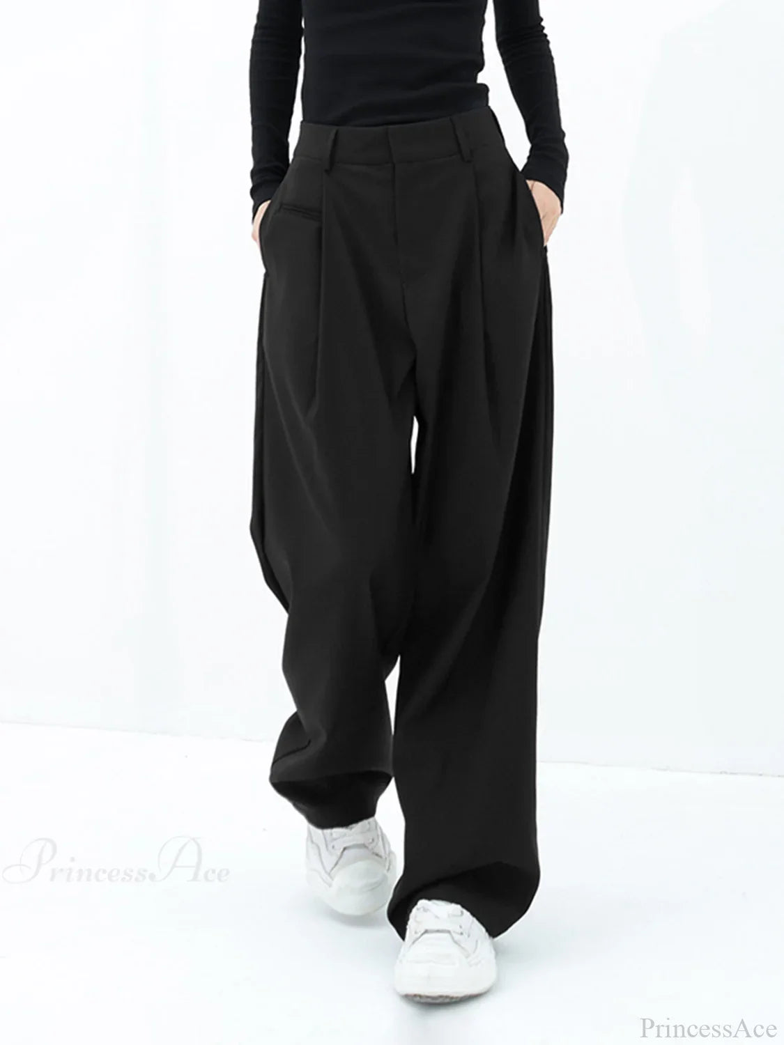 Basic Baggy Wide Trendy Leg Dress Pants Black / Xs