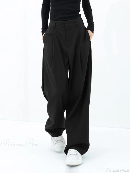 Basic Baggy Wide Trendy Leg Dress Pants Black / Xs