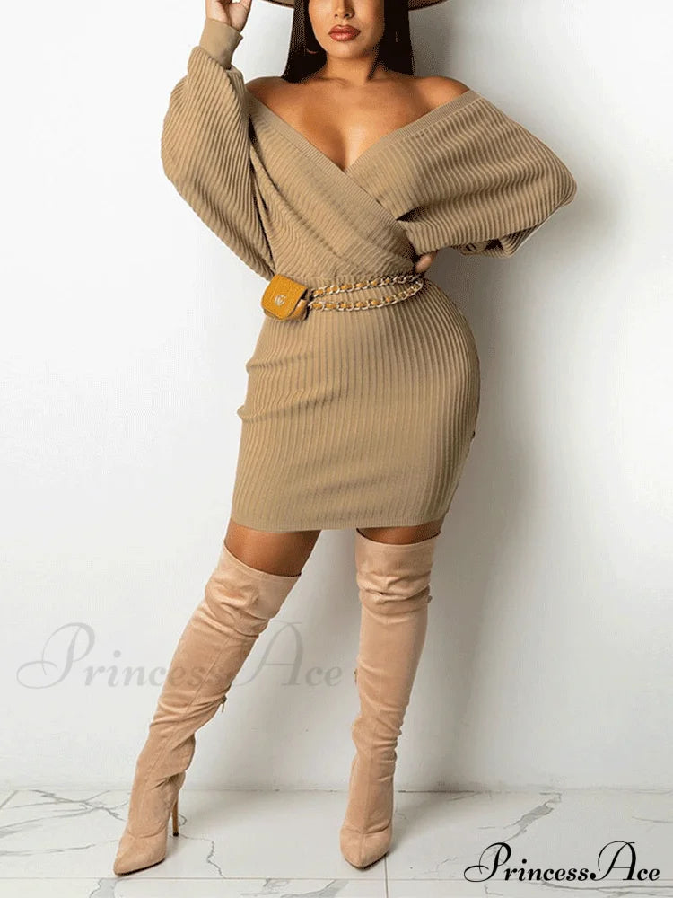 Batwing Sleeve Graceful Knit Turtleneck Sweaters Apricot / S Dresses