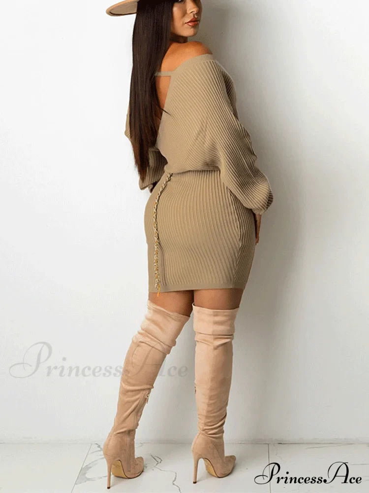 Batwing Sleeve Graceful Knit Turtleneck Sweaters Dresses