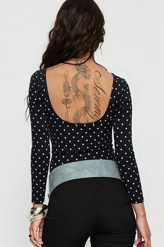 Polka Dot Scoop Back Long Sleeve T Shirt