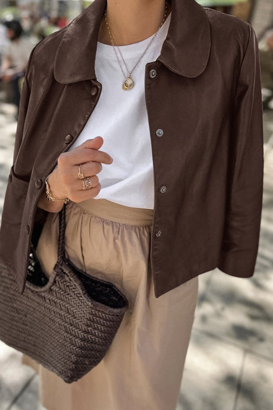 Faux Leather Fleece Collar Jacket