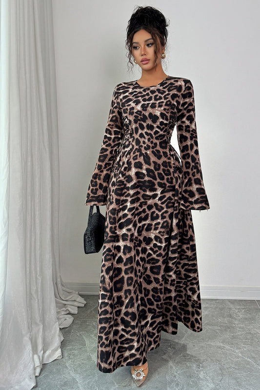 Chic Leopard Long Sleeve Maxi Dress