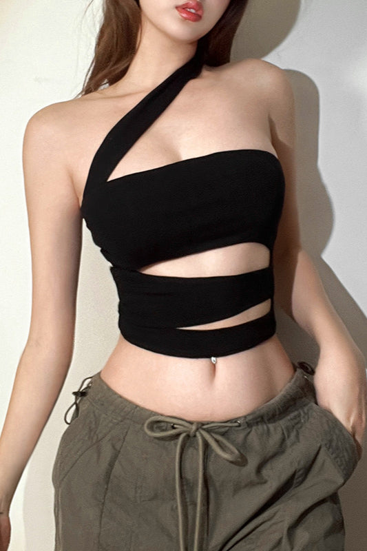 Asymmetrical Cutout Strapless Knit Top