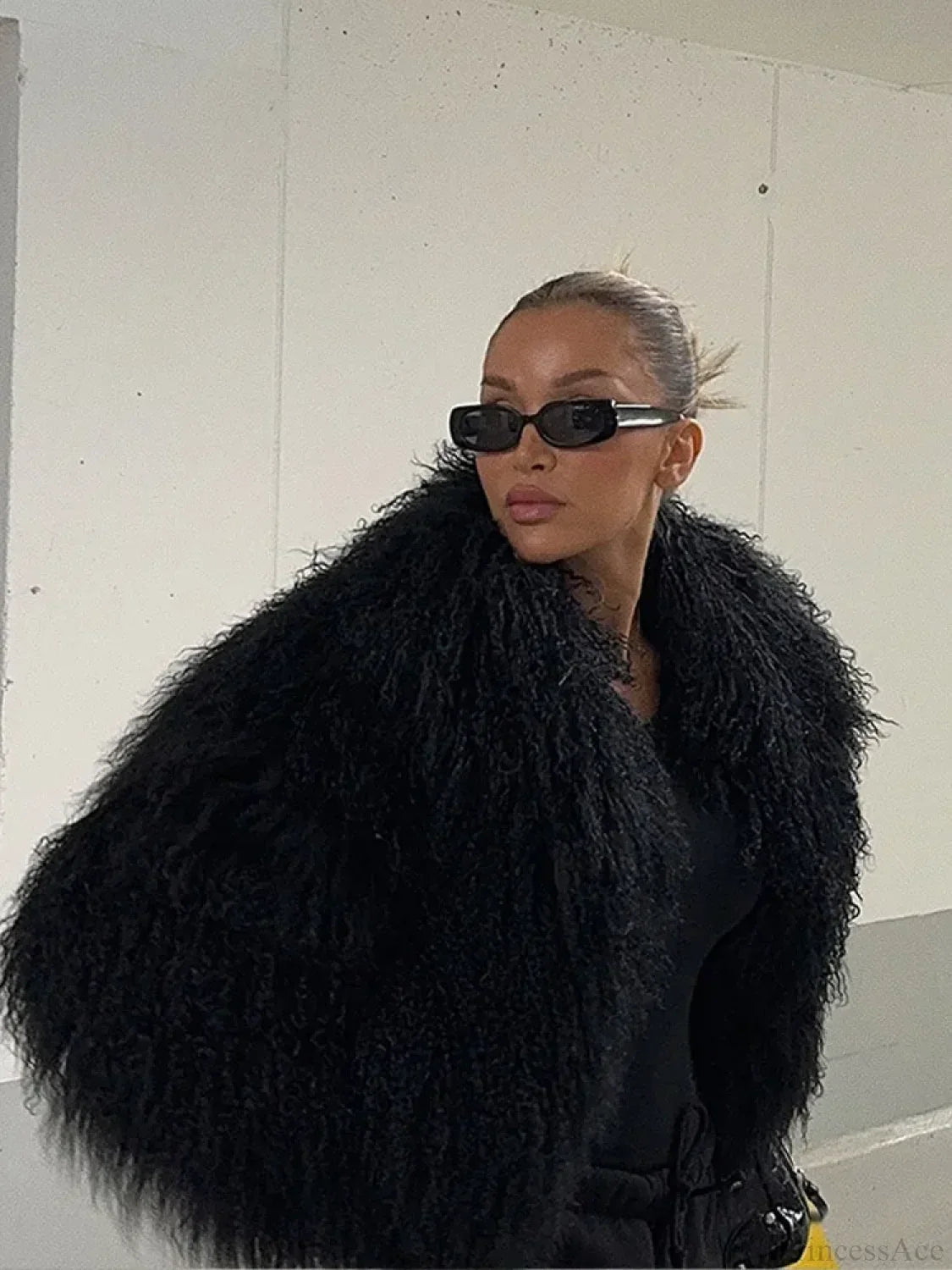 Black Casual Turn Down Collar Coat