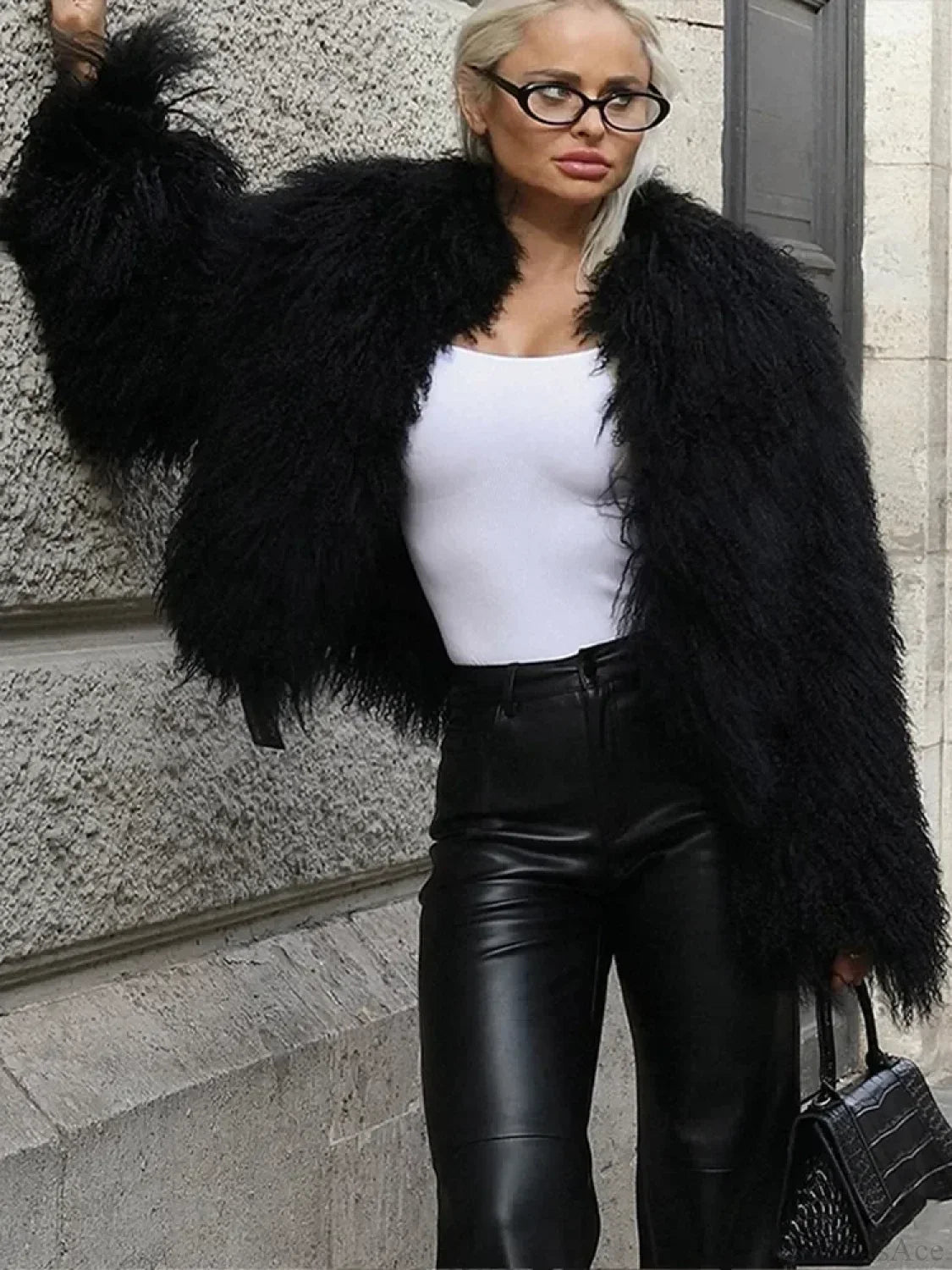 Black Casual Turn Down Collar Coat