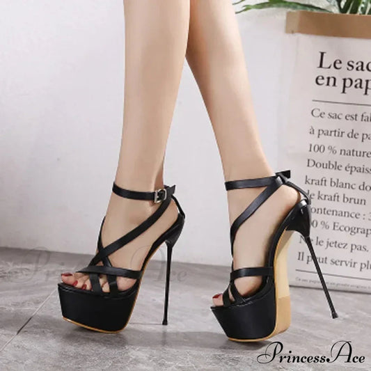 Black Sexy Open Toes Gladiator Super High Heel Pumps Ladies Broadband Back Zipper Party Wedding High Heel
