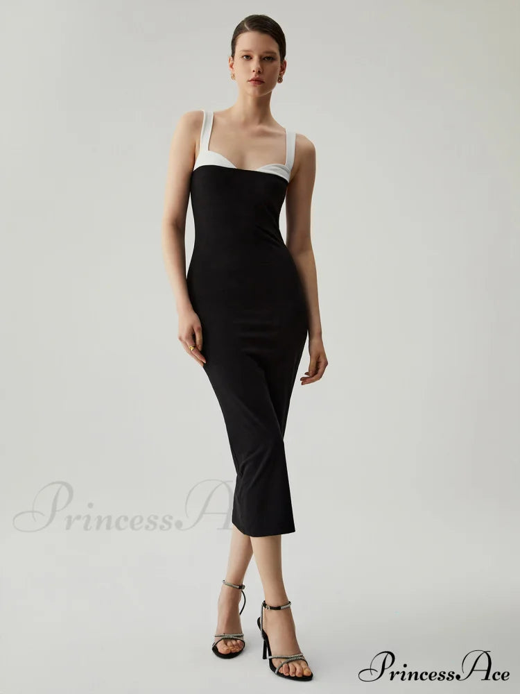 Bodycon Patchwork Sweetheart Trendy Collar Cami Midi Dress Knit Dresses