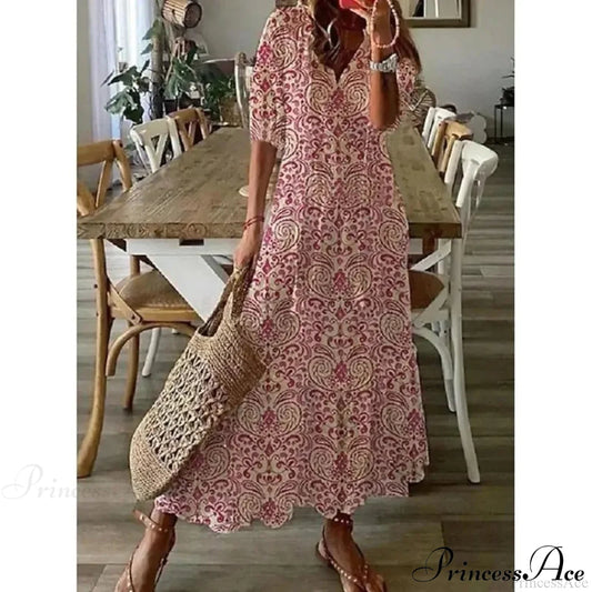 Bohemian Vintage Floral V-neck Summer Beach Dress
