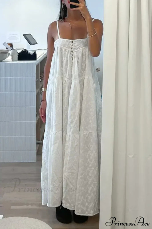 Boho Beach White Cotton Lace A-line Dress