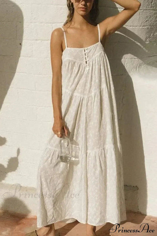 Boho Beach White Cotton Lace A-line Dress