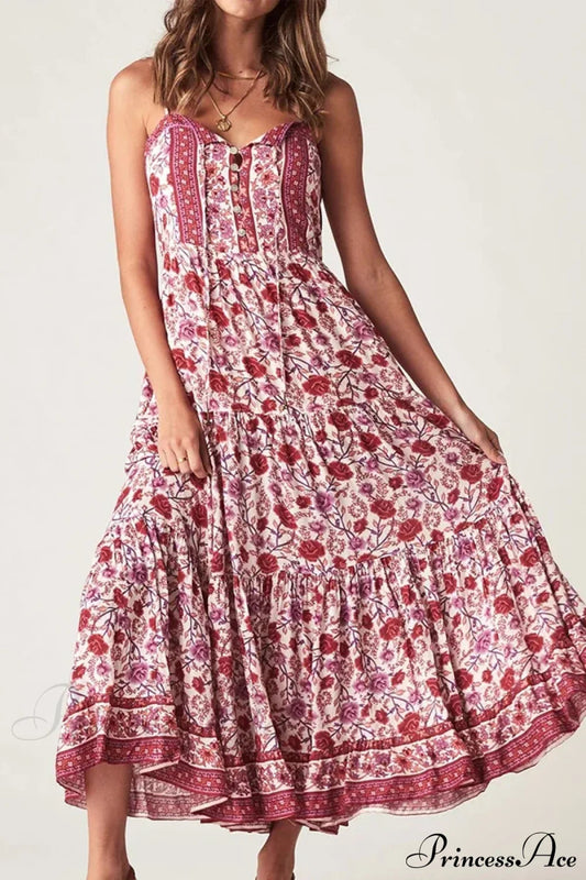 Boho Strap Dresses Gypsy Sleeveless Rayon Floral Print Maxi Dress