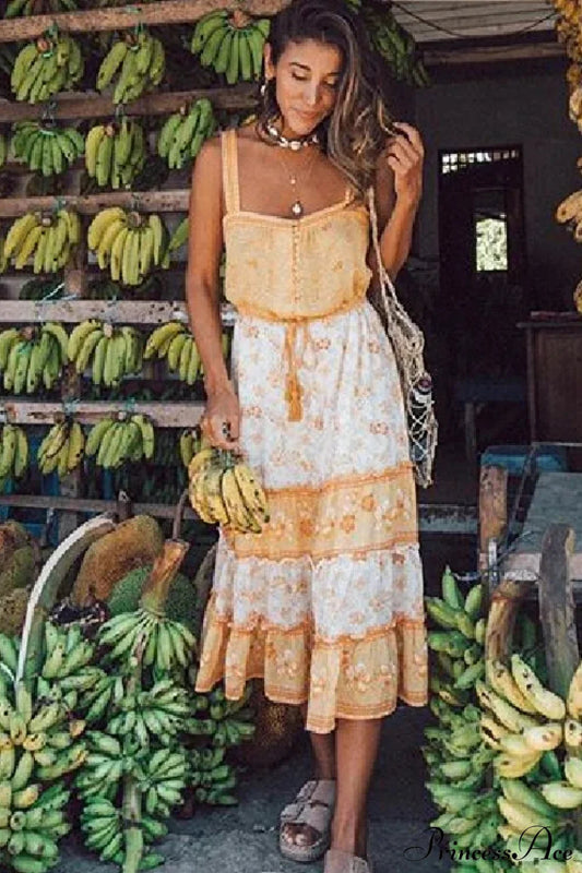 Boho Sundress Sexy Sleeveless Strap Rayon Floral Beach Dress