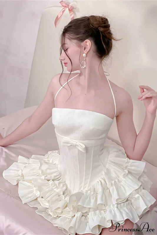 Boned Bow Lace-Up Mini Tulle Party Dress