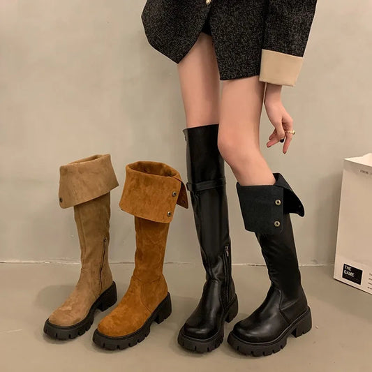 Brand New Female Platform Thigh High Slim Chunky Heels Party Knee High Boot