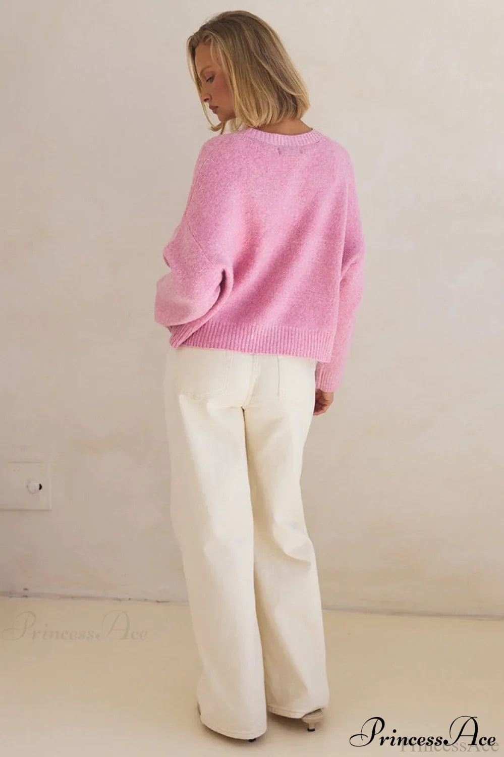 Bow Jacquard Crew-Neck Loose Casual Sweater