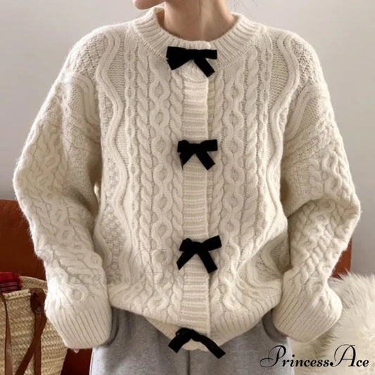 Bow Sweater Autumn Winter Knit Cardigan