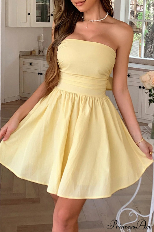 Bow Tie Elegant Ladylike Strapless Party Dress
