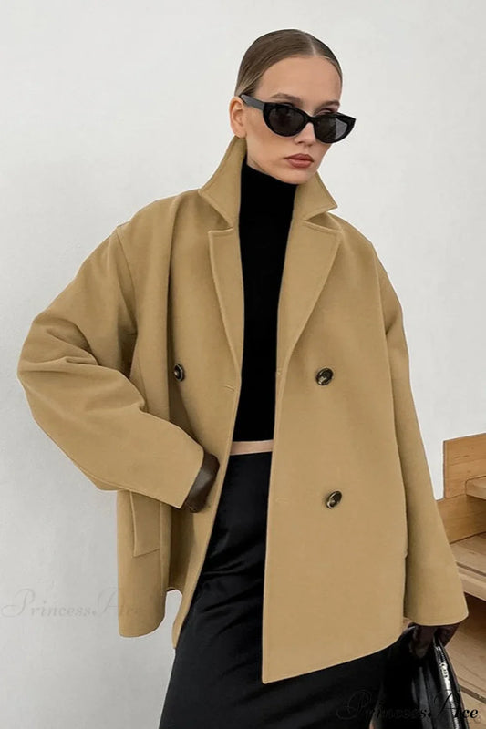 Brown Double-Breasted Thick Midi Wool Coat Brown / S