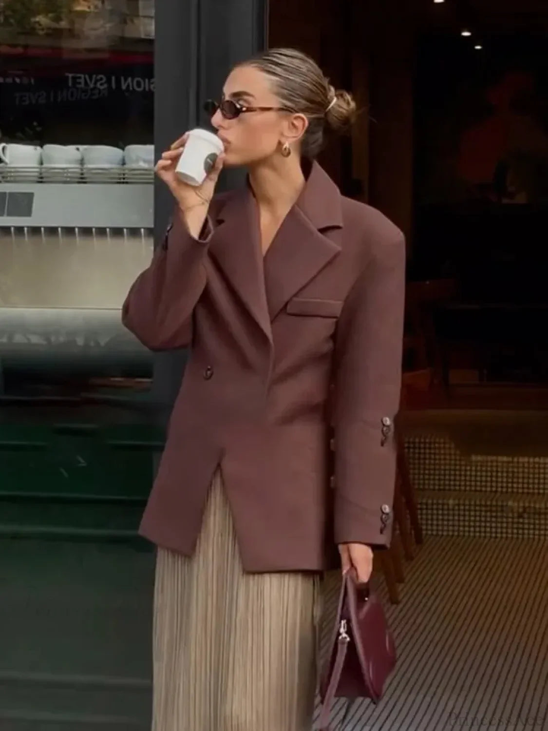 Brown Pocket Blazer Short Coat