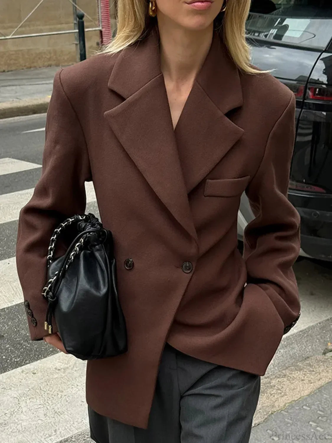 Brown Pocket Blazer Short Coat