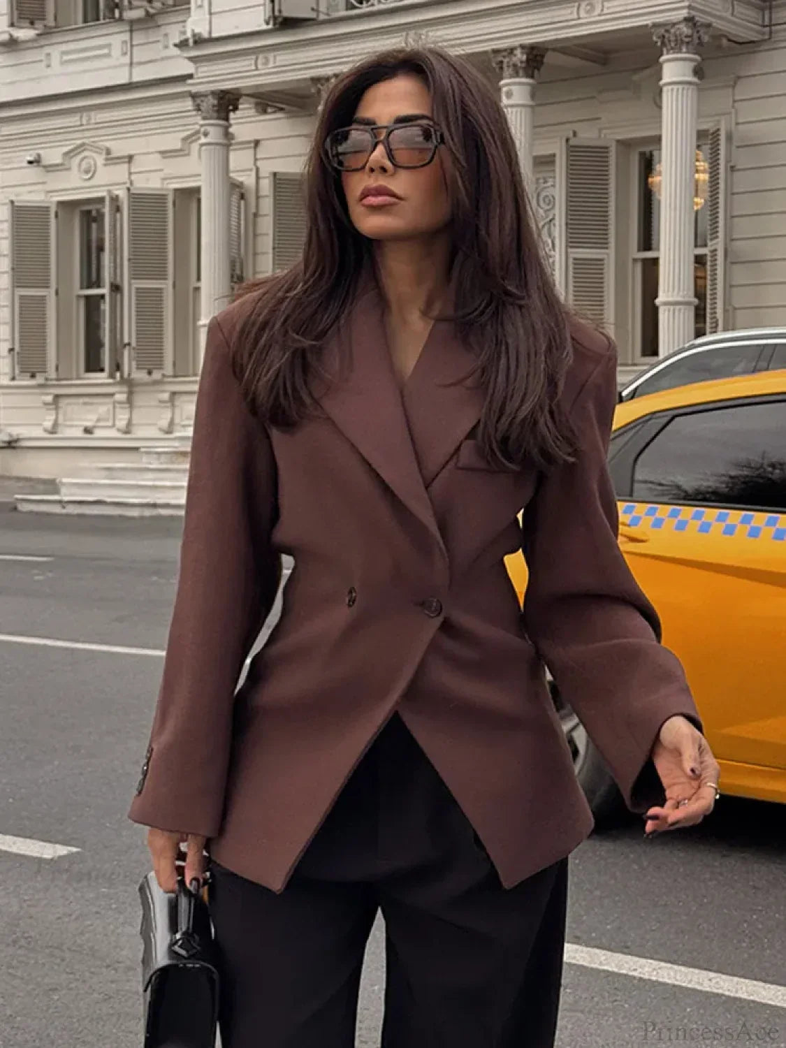 Brown Pocket Blazer Short Coat reddish brown / S