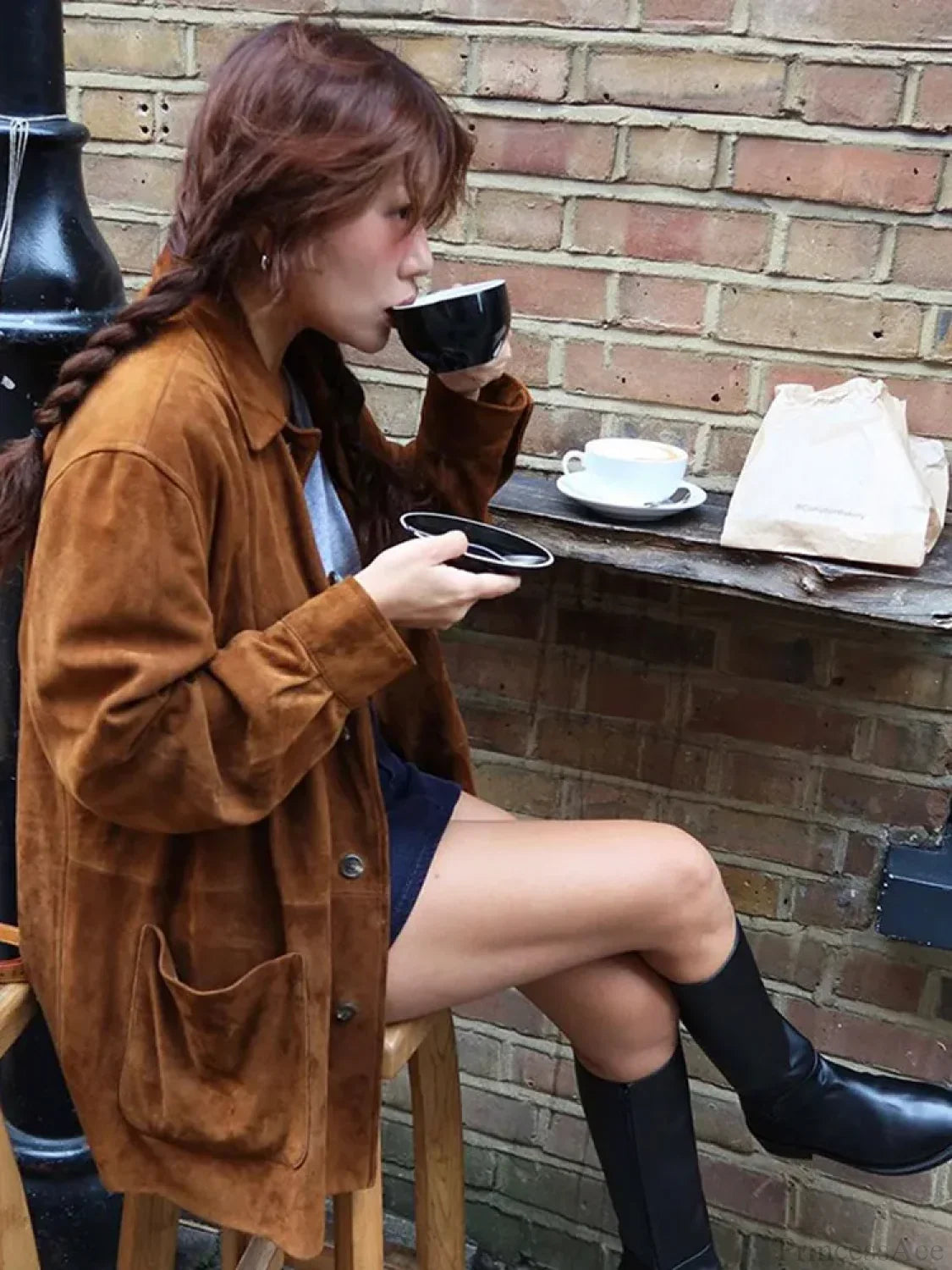 Brown Single Breasted Leather Coat