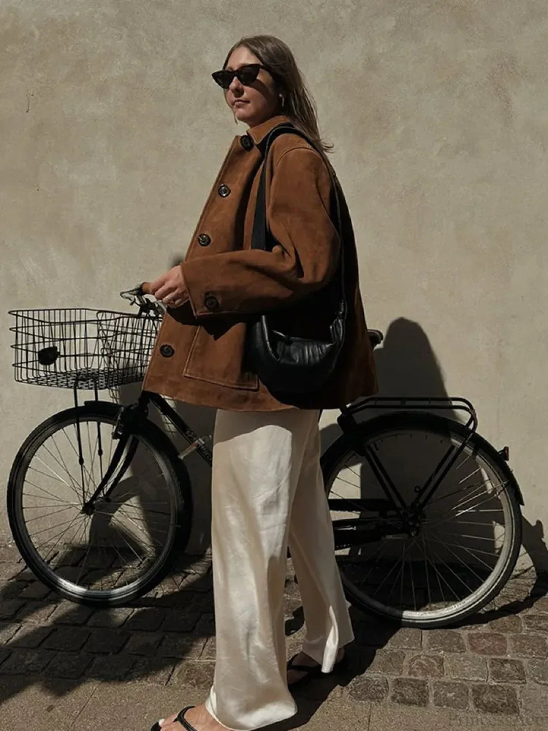 Brown Stand Collar Suede Coat