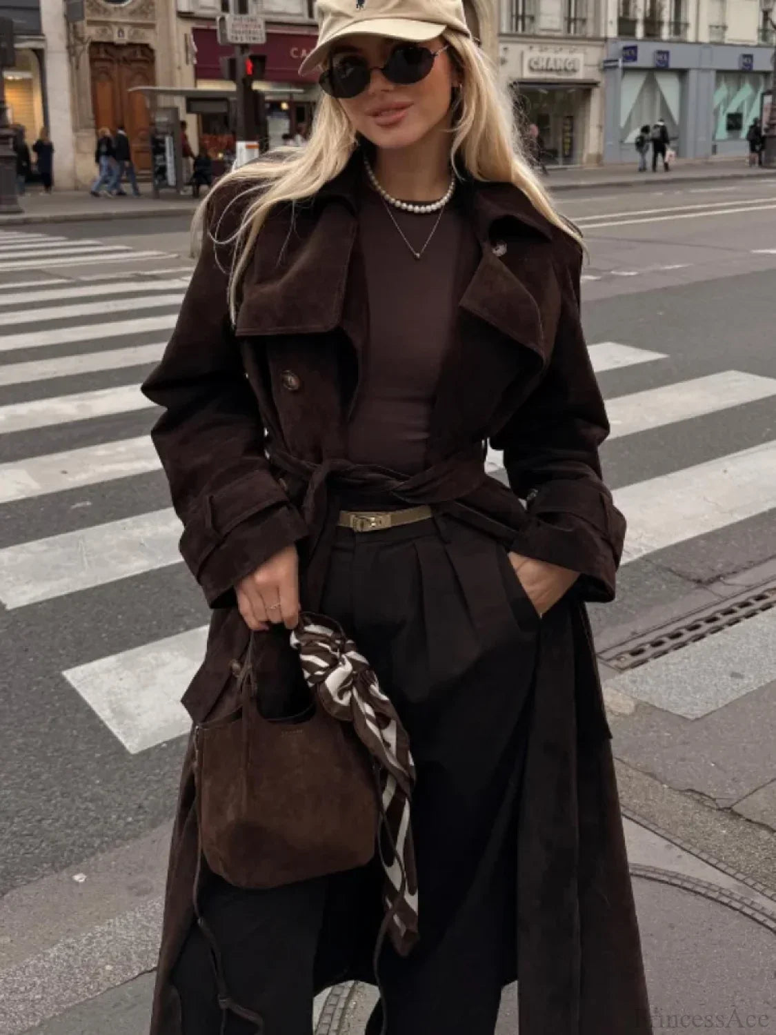 Brown Suede Leather Long Coat