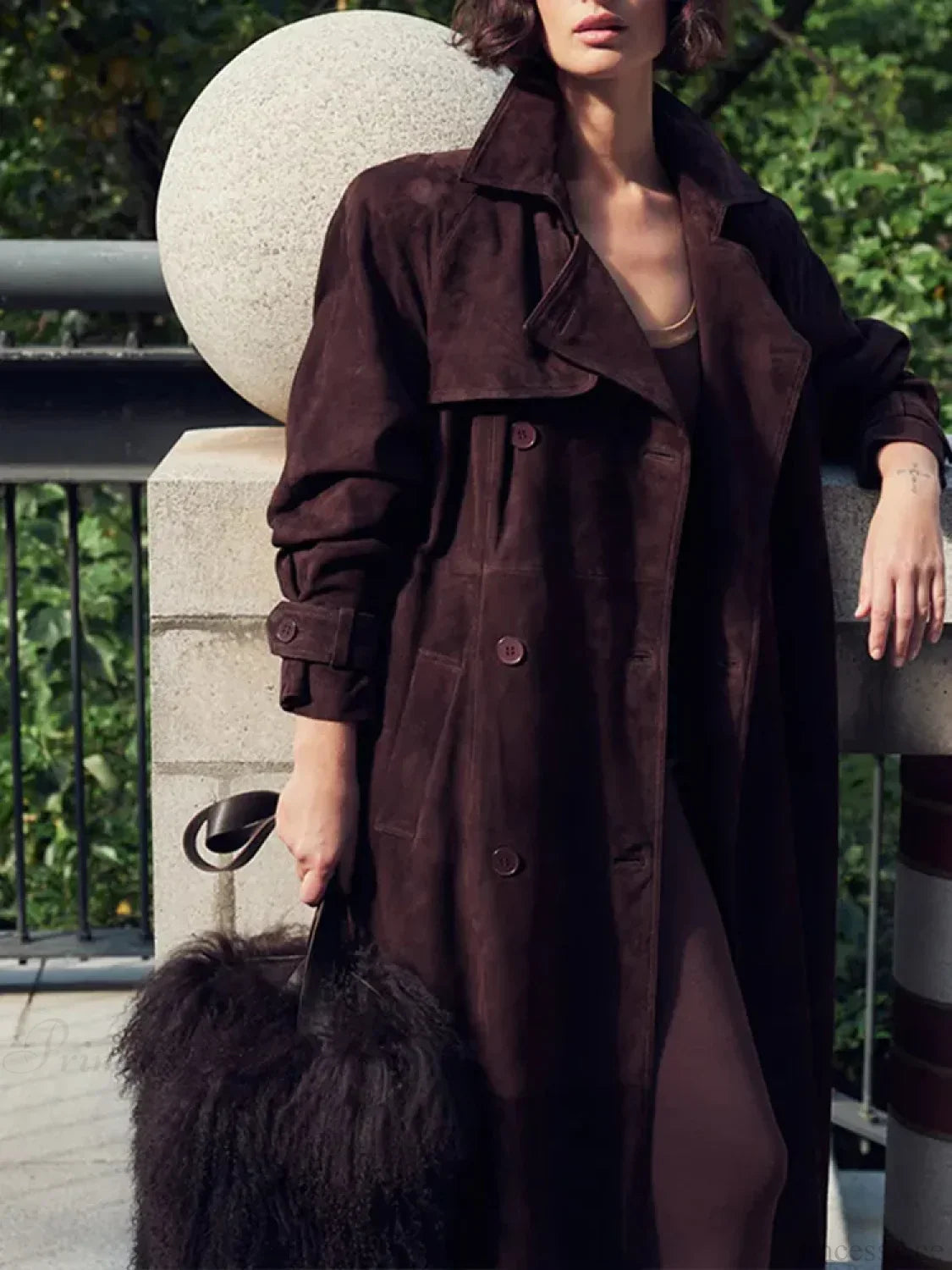 Brown Suede Leather Long Coat