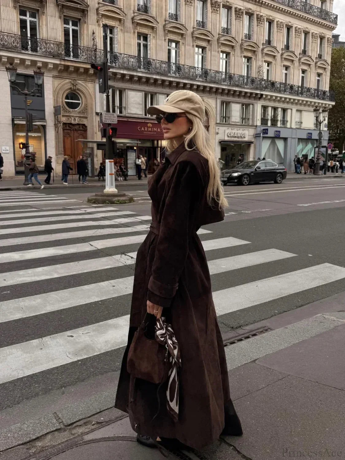 Brown Suede Leather Long Coat