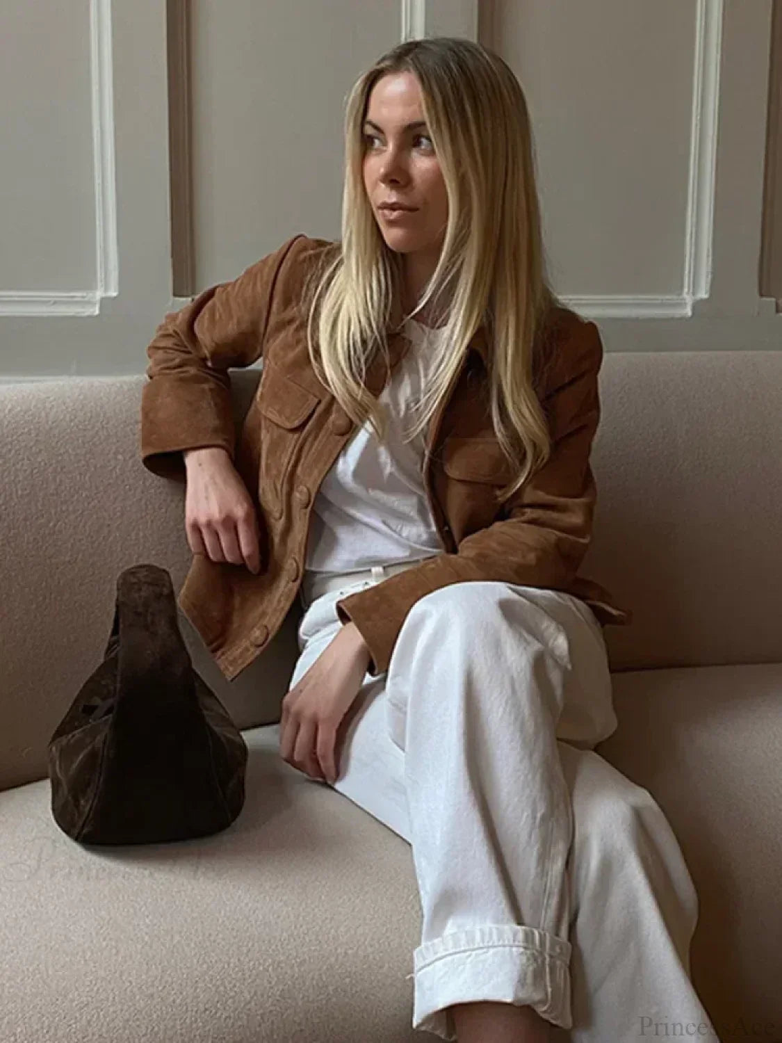 Brown Woolen Long Sleeve Short Coat