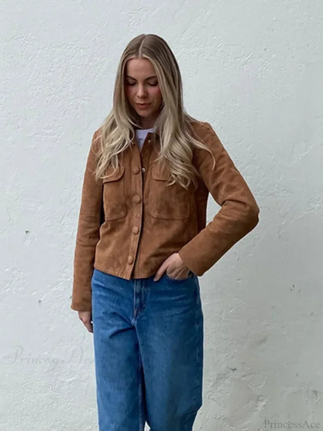 Brown Woolen Long Sleeve Short Coat