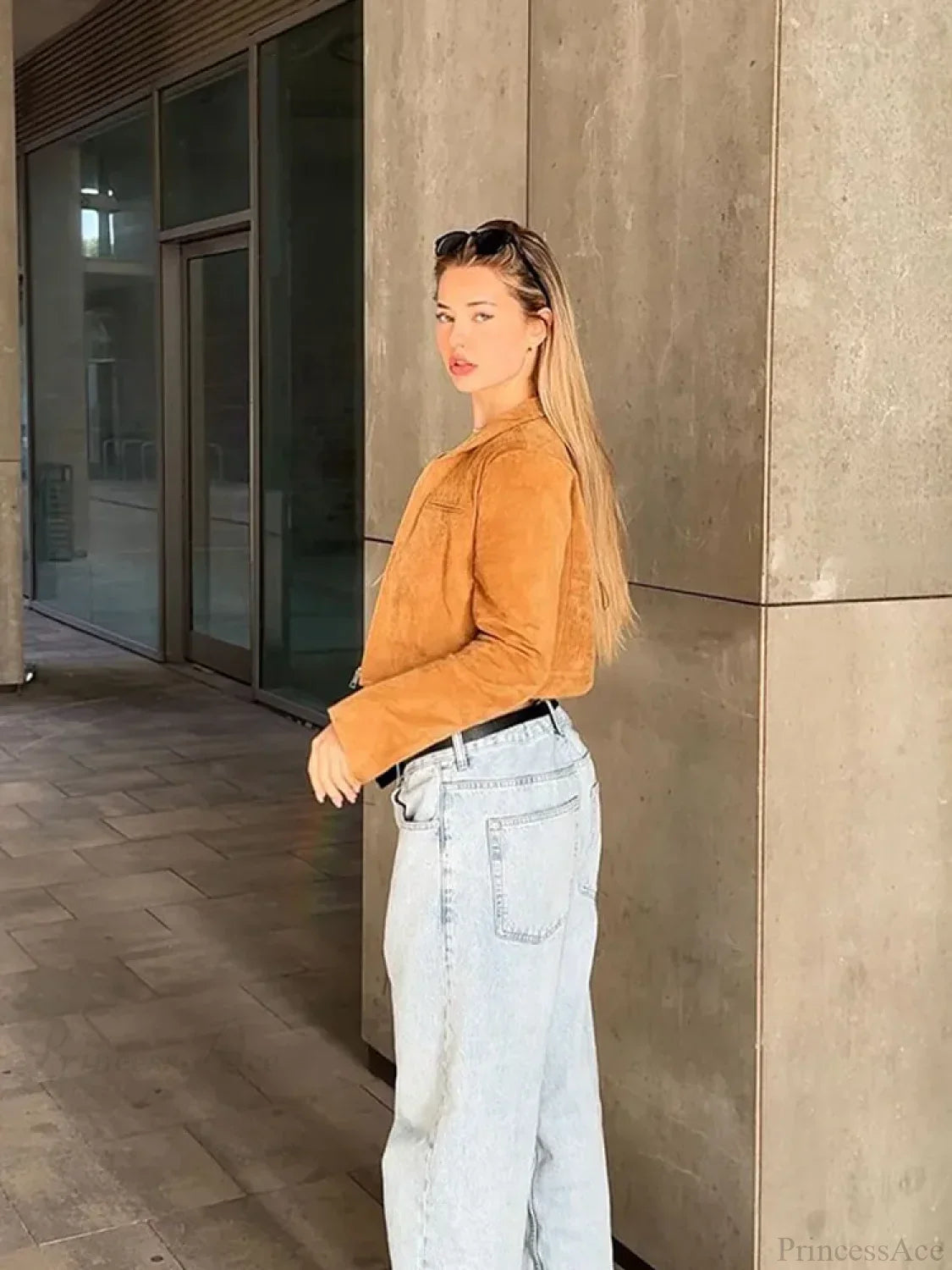 Brown Zipper Suede Leather Coat