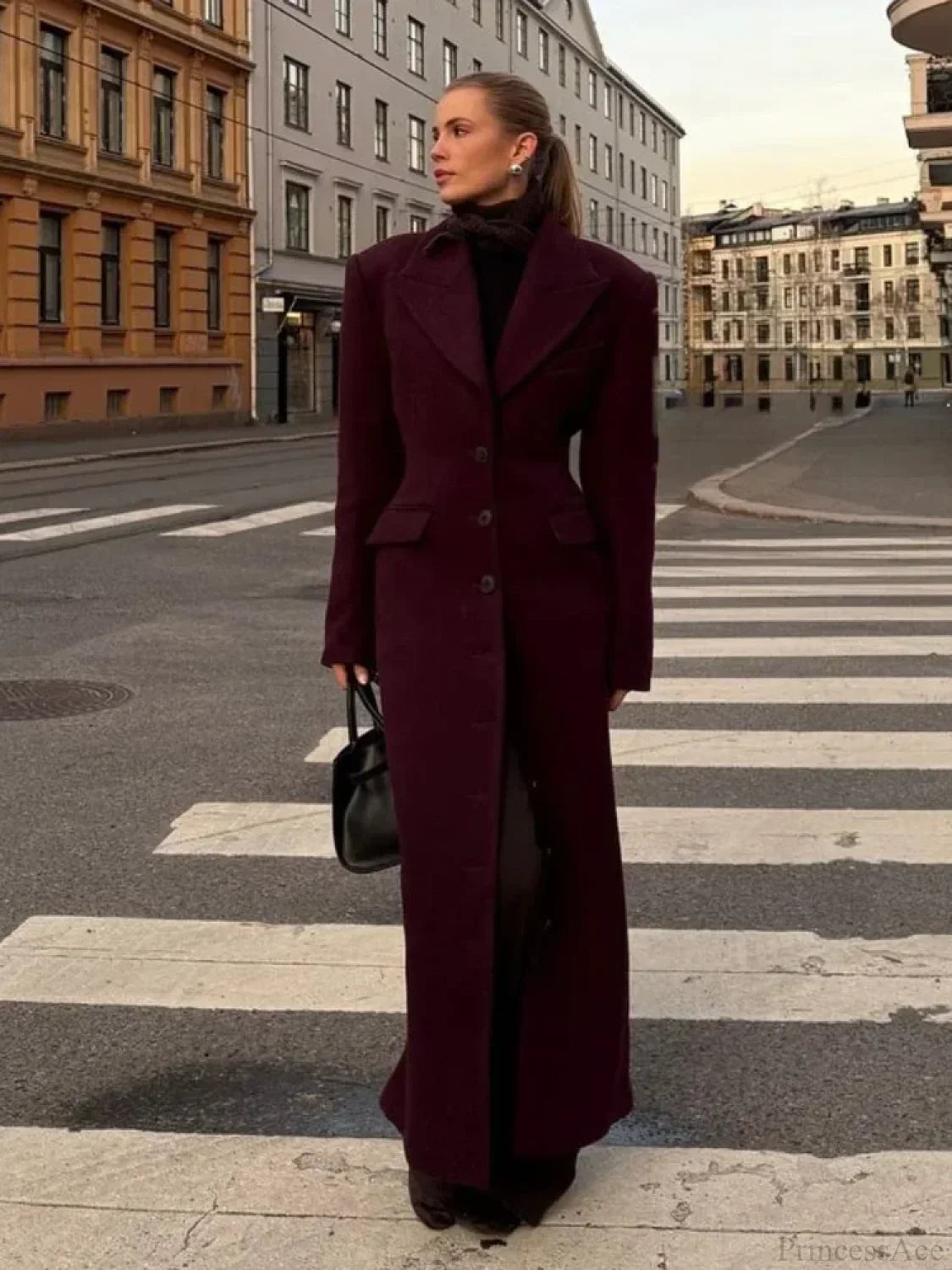 Burgundy Fake Pockets Overcoat