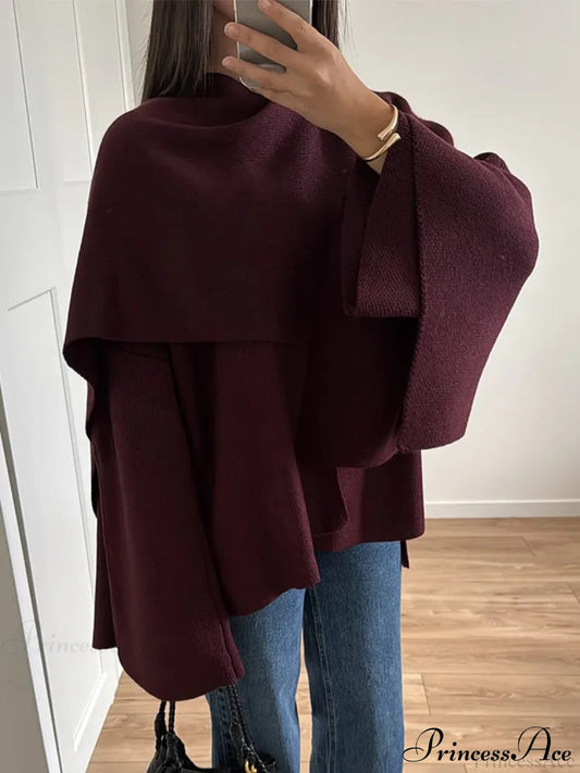 Burgundy Knit Jacket with Scarf Coat