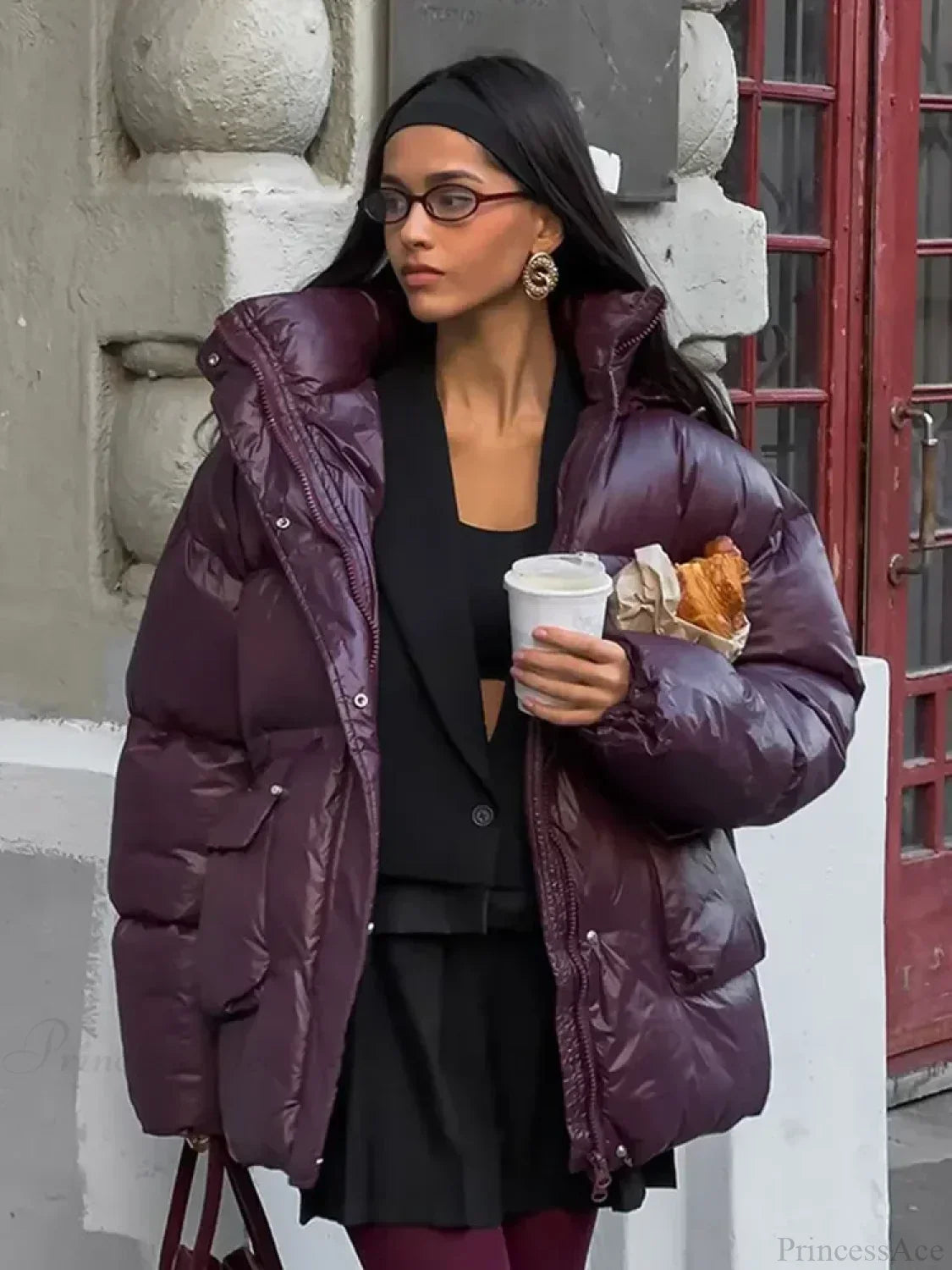 Burgundy Red Warm Cotton Coat Coats-241208