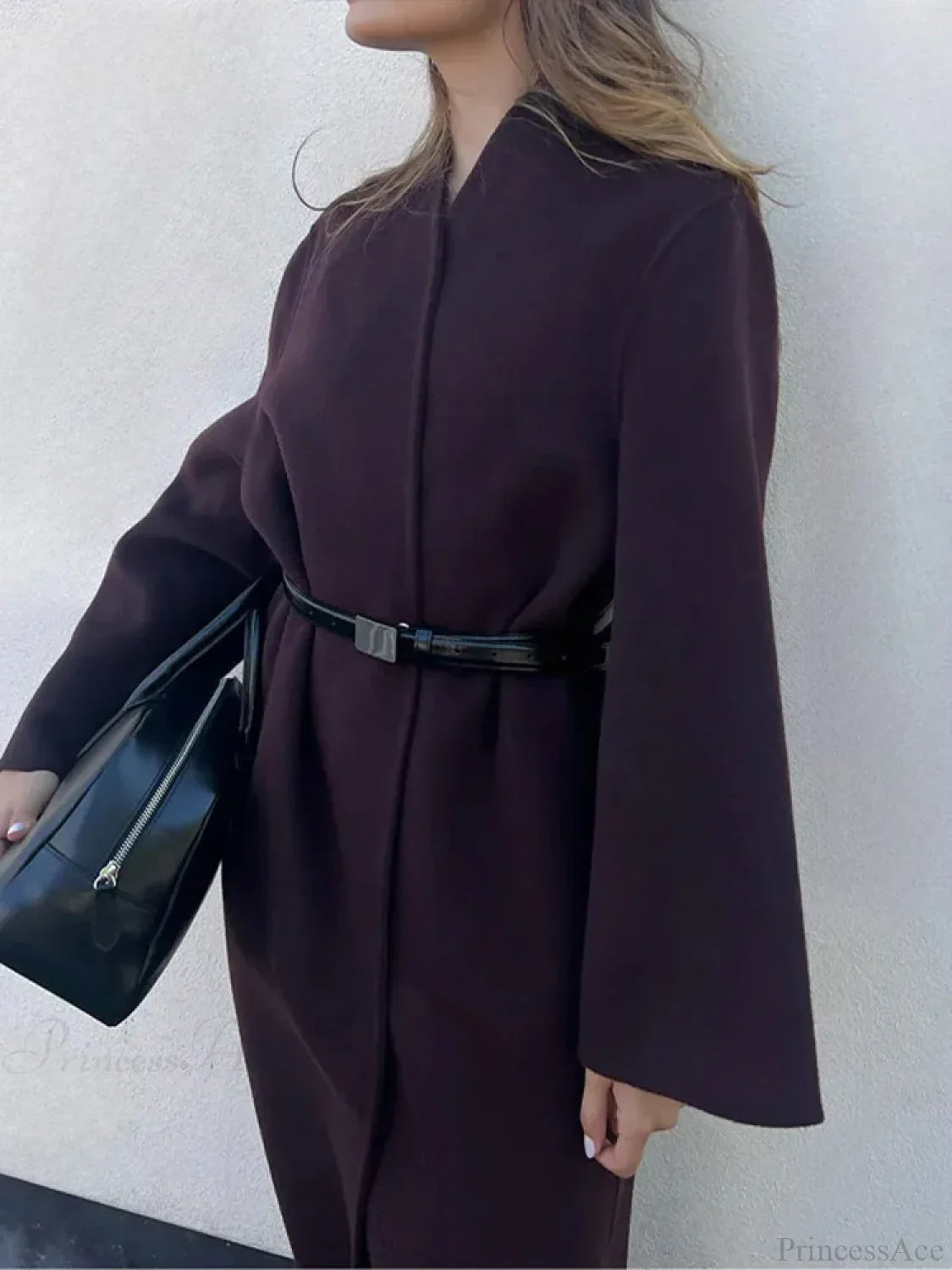 Burgundy Scarf Collar Woolen Coat