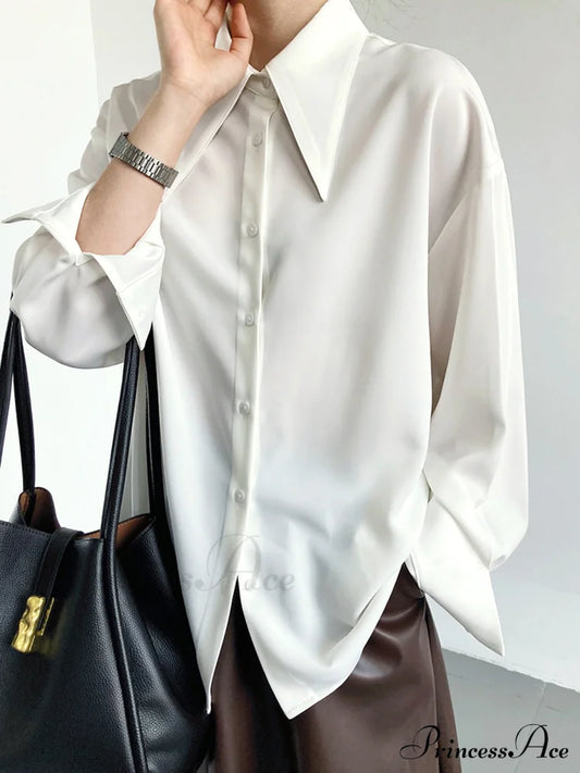 Button Down Long Trendy Sleeve Collar Shirt White / S Shirts